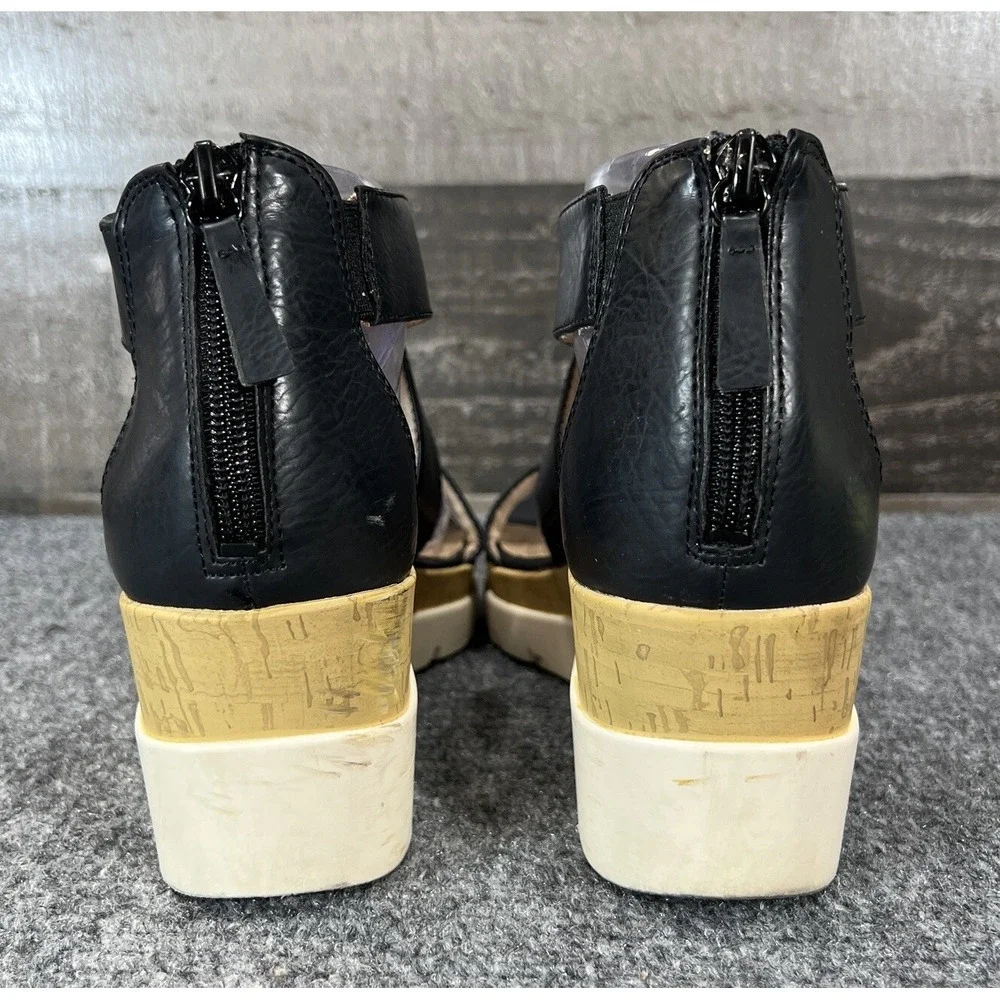 SOUL Naturalizer Goodtimes Wedge Sandals Crisscross Black Womens Size 7.5
